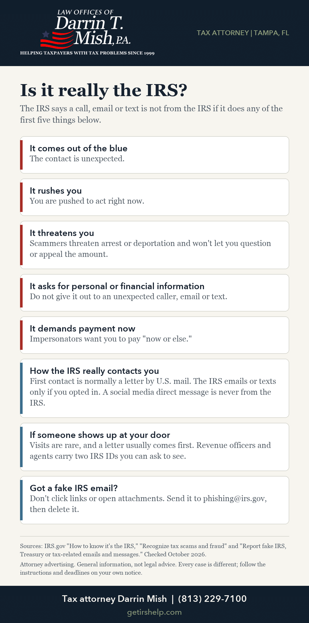 Is it really the IRS? Infographic from tax attorney Darrin Mish.
